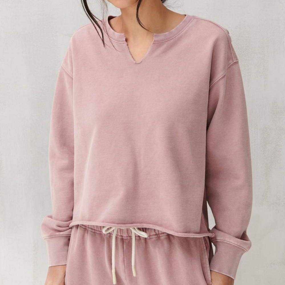 Lucky Brand Sueded Terry Crop Sweatshirt Rose | Size M